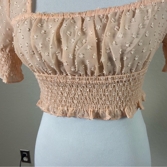 superdown Peach Swiss Dot Smocked Crop Top - Picture 3 of 5